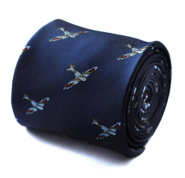 navy tie with spitfire plane pattern
